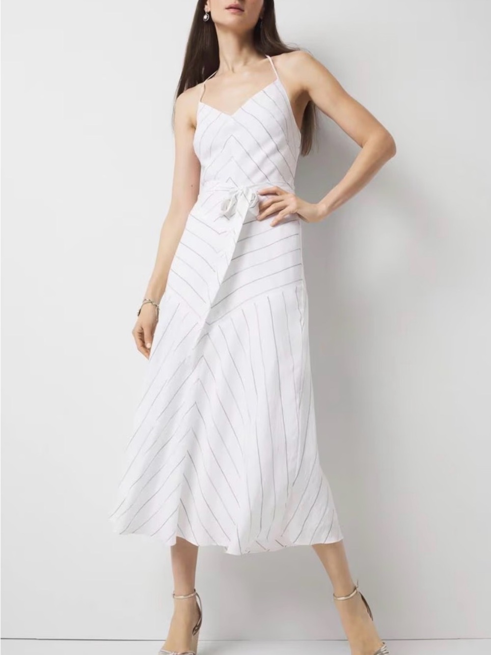 NWT White House Black Market White Striped Midi Dress